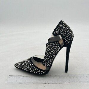 FSJ Black Rhinestones High Heels Pointed Toe Clear Pump Trendy Shoes